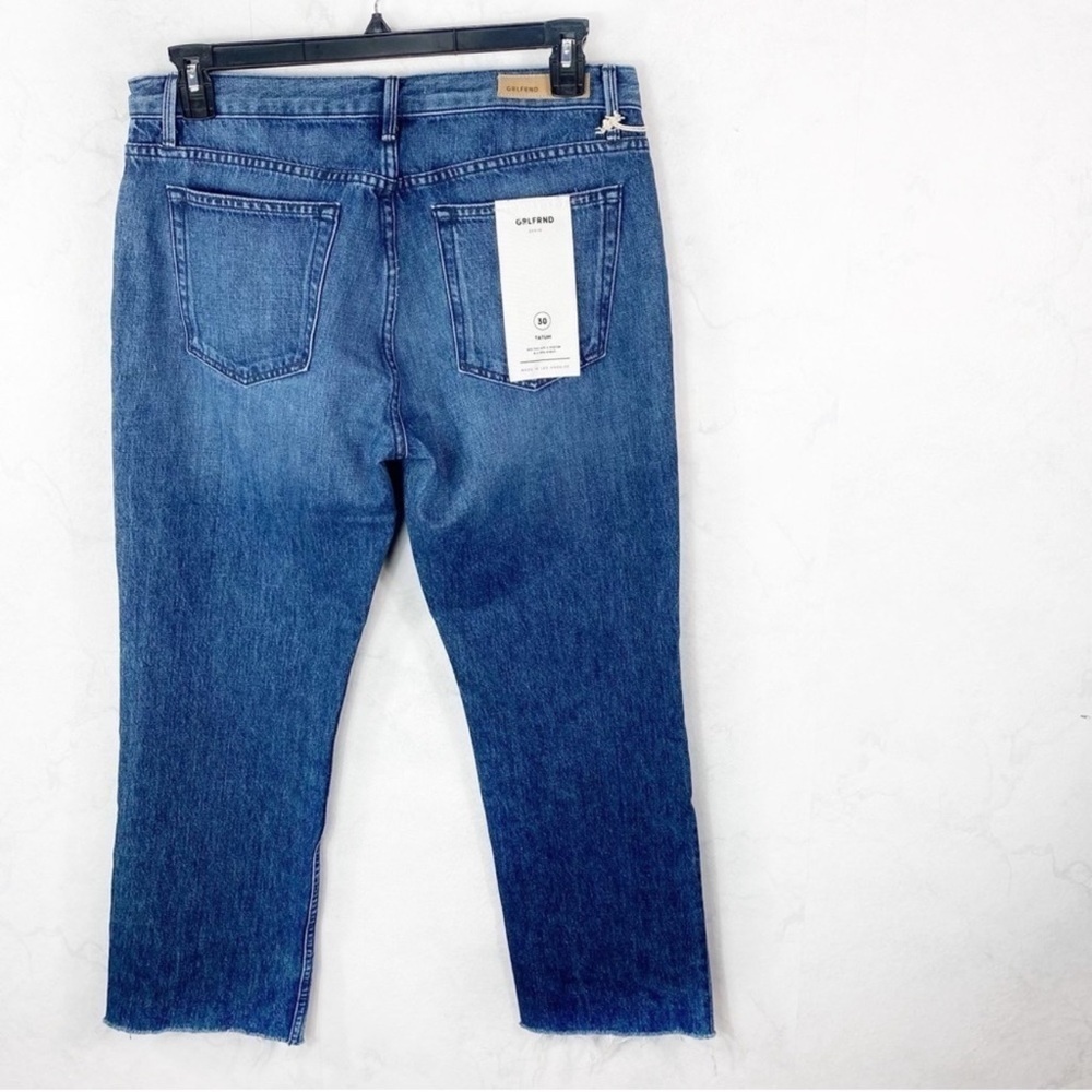 GRLFRND Distressed Indigo Cropped Jeans
